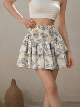 MOD Blue & White Printed Pleated Cinched Waist Vintage Skirt